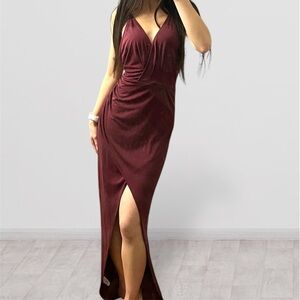 burgundy evening dress